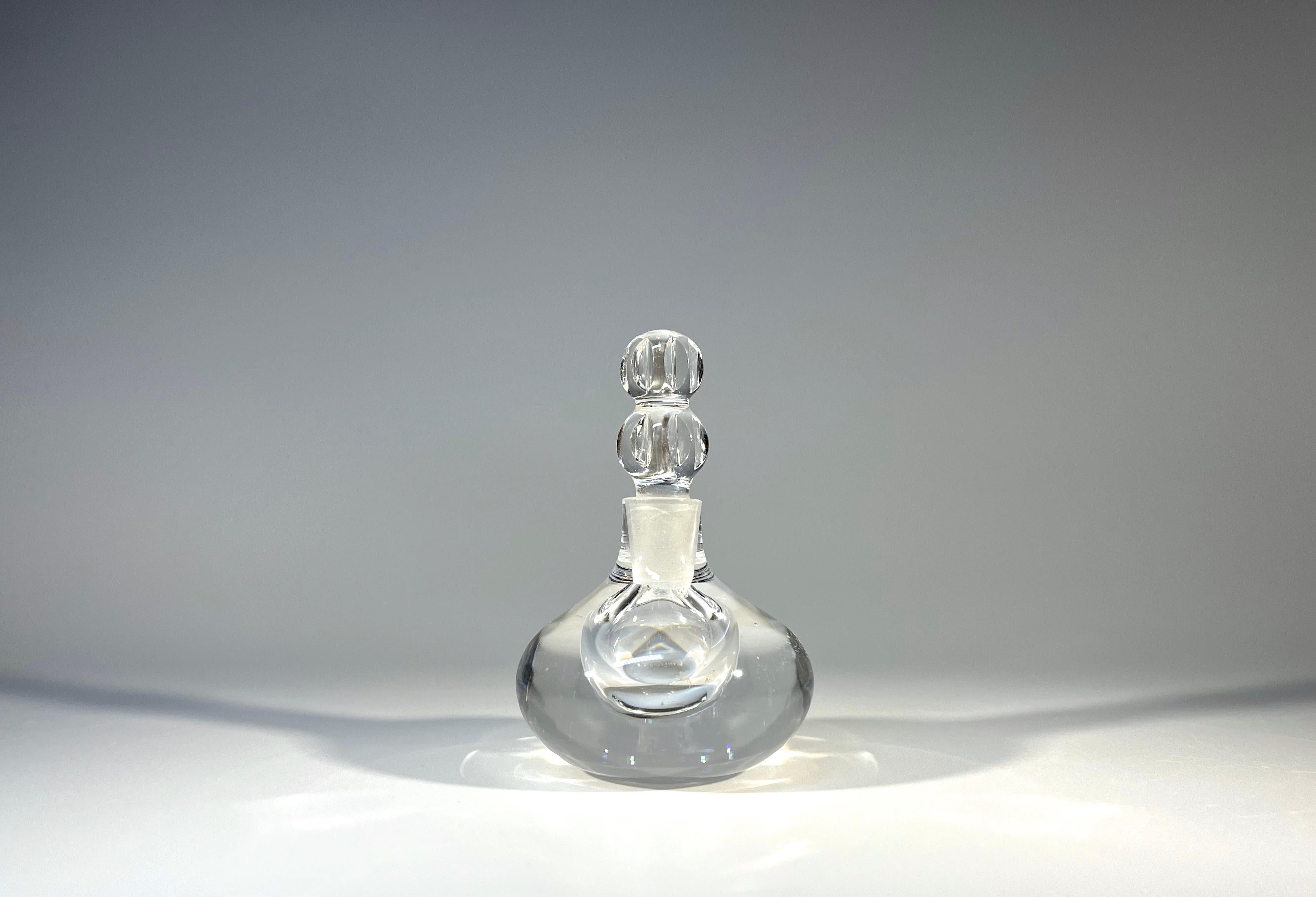 Scandinavian Modern Fine Crystal Perfume Bottle With Faceted Stopper By Orrefors, Sweden. c1980's For Sale