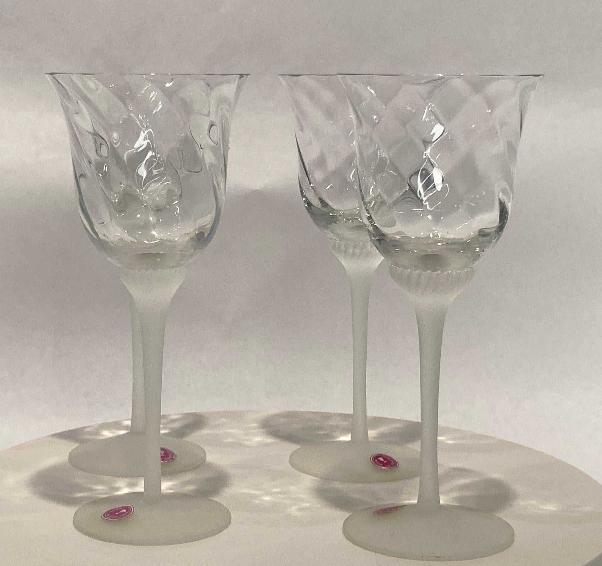 Fine Crystal Stemware Frosted Swirl Wine Goblets Set of 4 For Sale 4