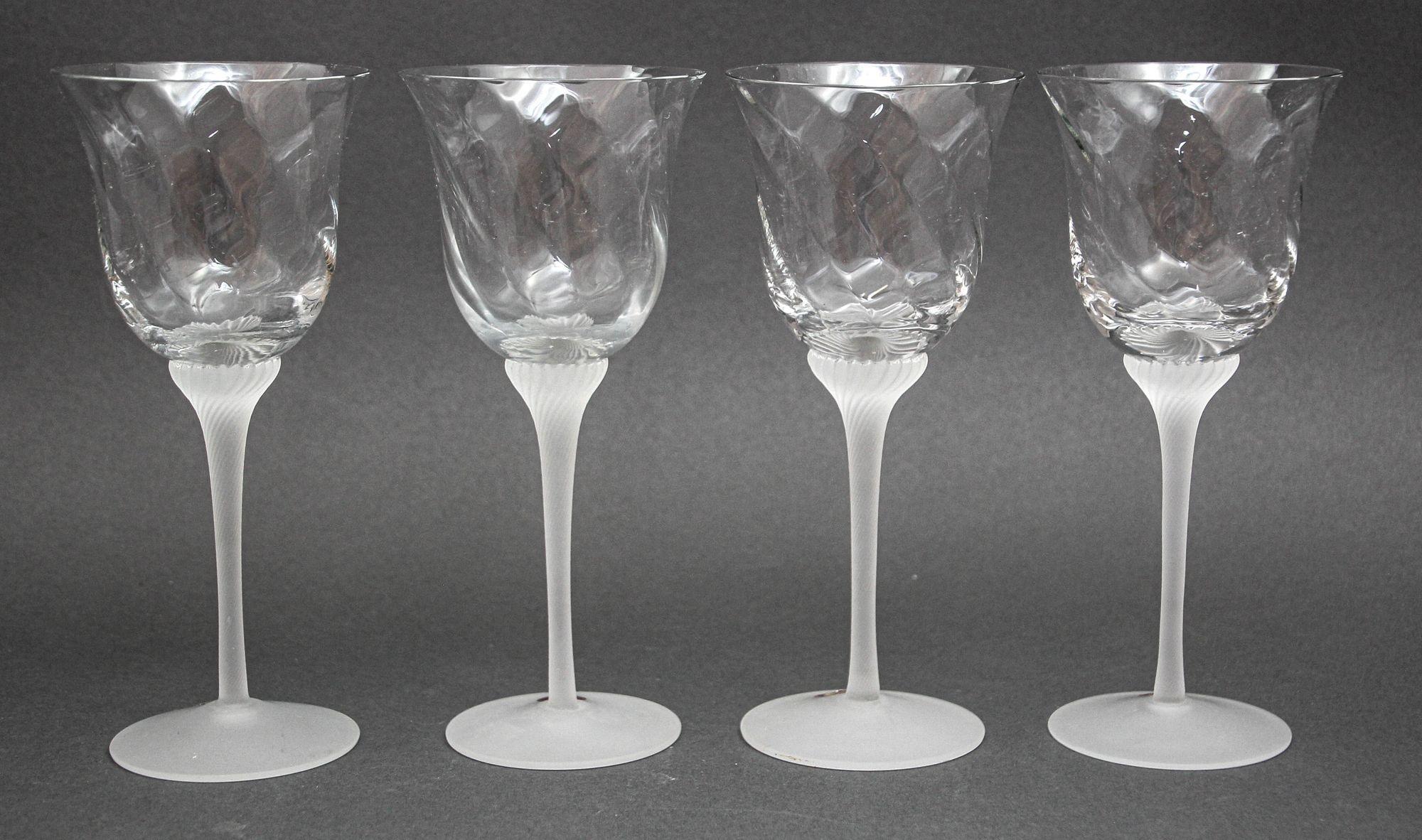 Fine Crystal Stemware Frosted Swirl Wine Goblets Set of 4 For Sale 8