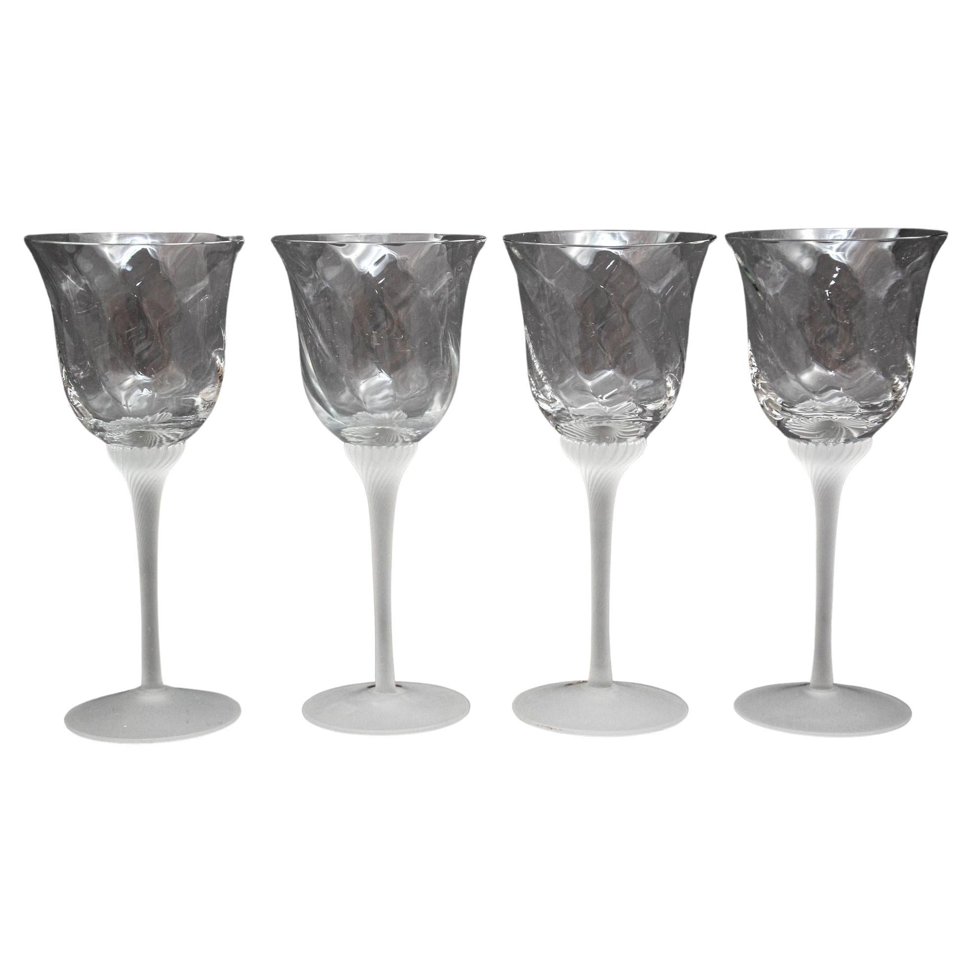 Fine Crystal Stemware Frosted Swirl Wine Goblets Set of 4