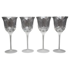 Vintage Fine Crystal Stemware Frosted Swirl Wine Goblets Set of 4