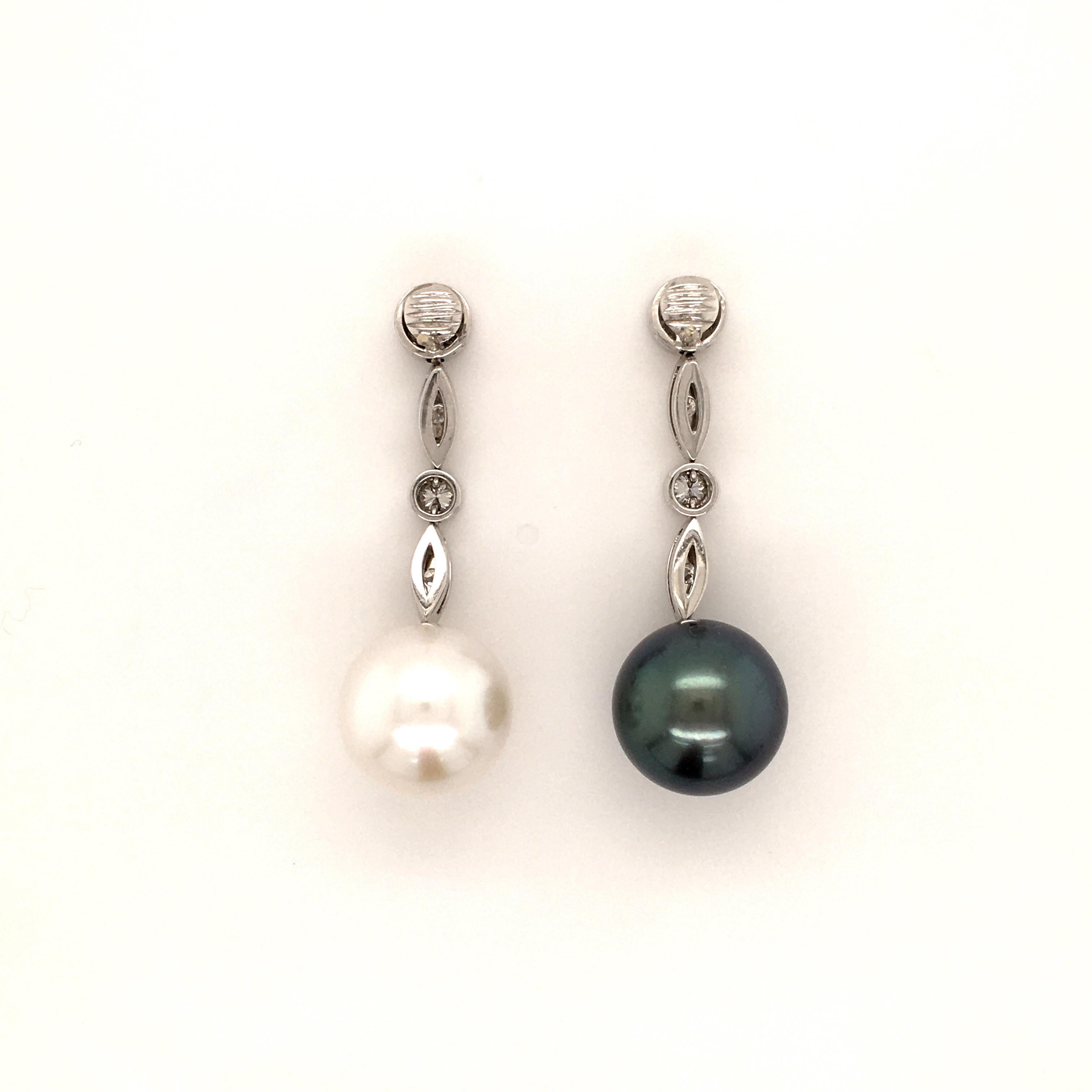Modern Fine Cultured Pearl Earrings in White Gold with Diamonds