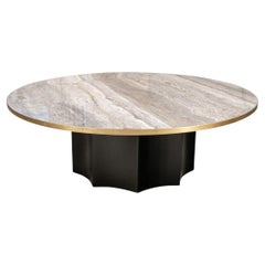 Fine Custom Made Mid Century Style Cocktail Table With Stone Top