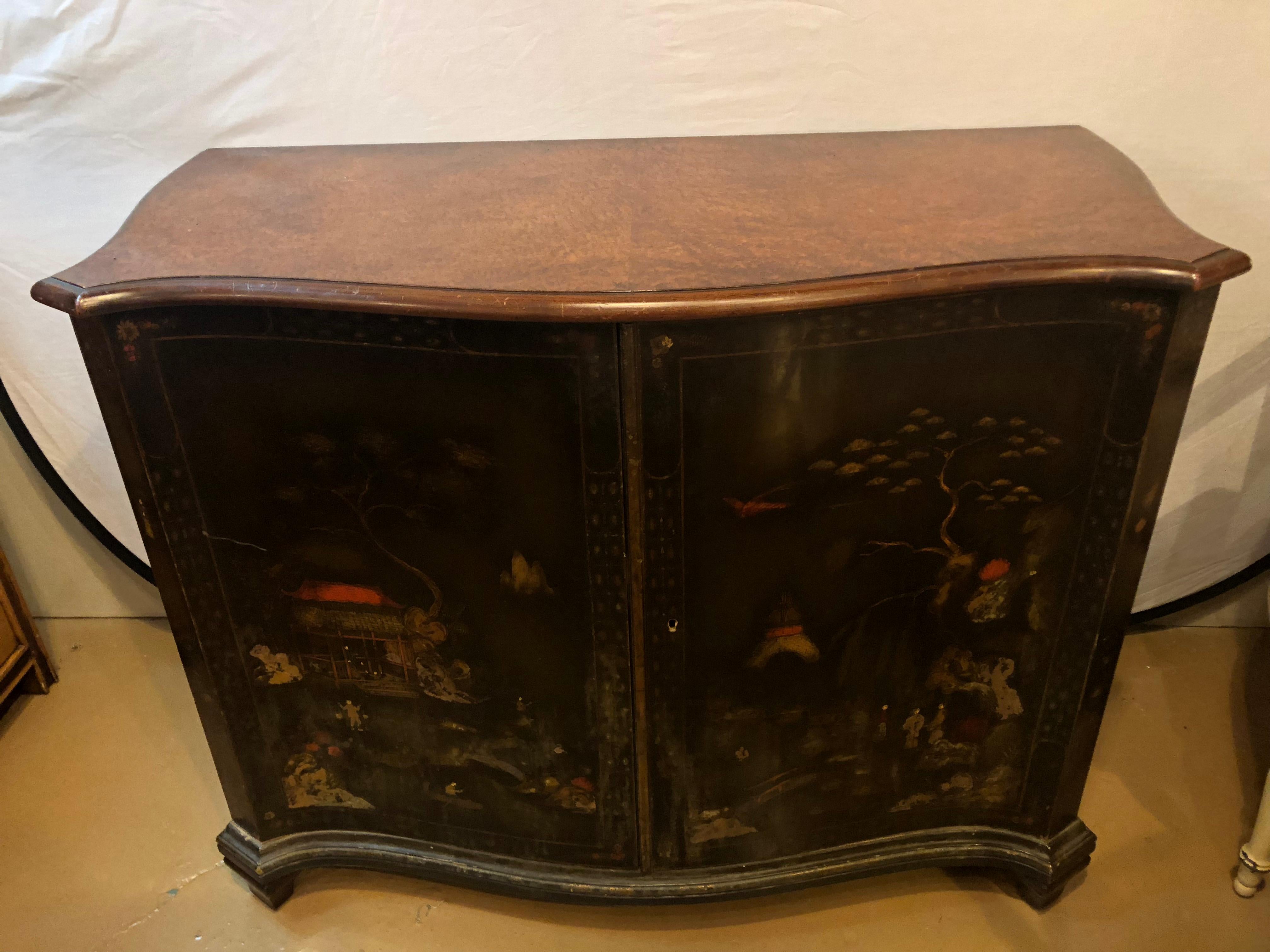 Fine Custom Quality Ebony Chinoiserie Commode or Cabinet Server In Good Condition In Stamford, CT