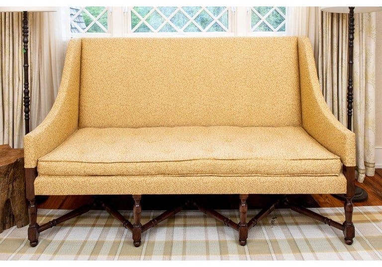 Fine Custom Upholstered HighBack Sofa with Triple Xform Stretcher For Sale at 1stDibs