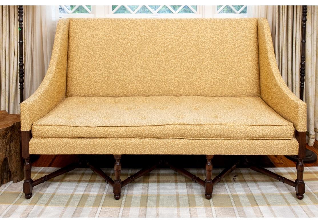 20th Century Fine Custom Upholstered High-Back Sofa with Triple X-form Stretcher For Sale