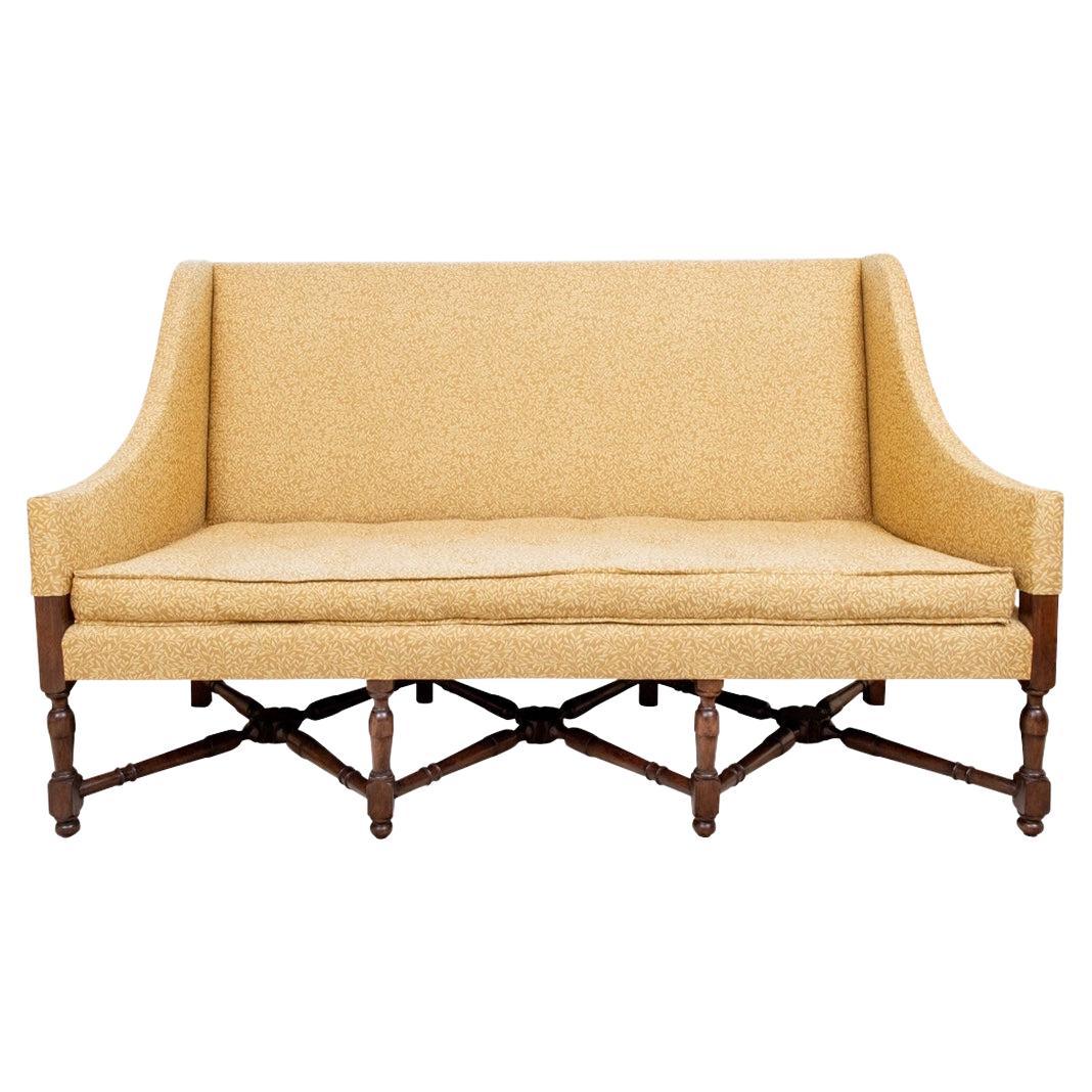 Fine Custom Upholstered High-Back Sofa with Triple X-form Stretcher For Sale