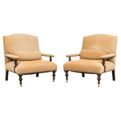 Fine Custom Upholstered Library Club Chairs In George Smith Style