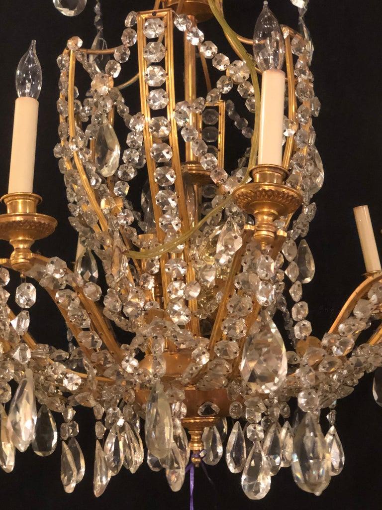 Metal Fine Cut Crystal and Gilt Bronze Neoclassical Eighteen-Light Chandelier For Sale
