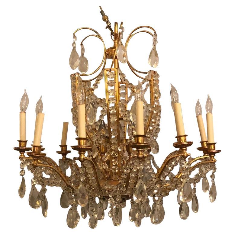 Fine Cut Crystal and Gilt Bronze Neoclassical Eighteen-Light Chandelier For Sale