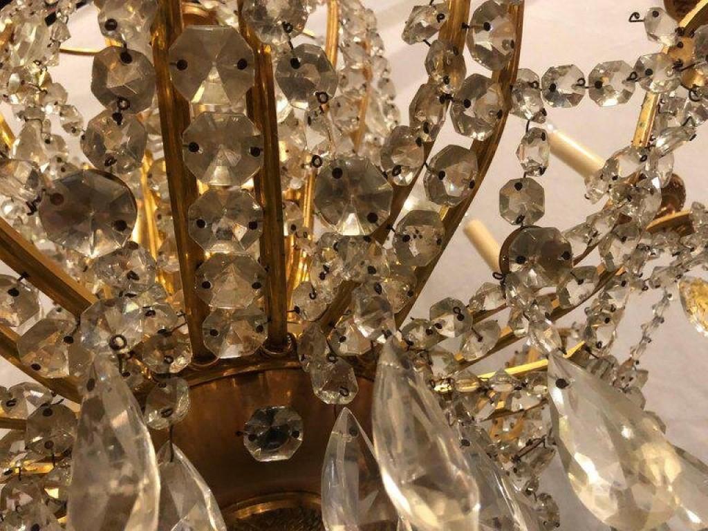 Mid-20th Century Fine Cut Crystal and Gilt Bronze Neoclassical Jansen Eighteen Light Chandelier