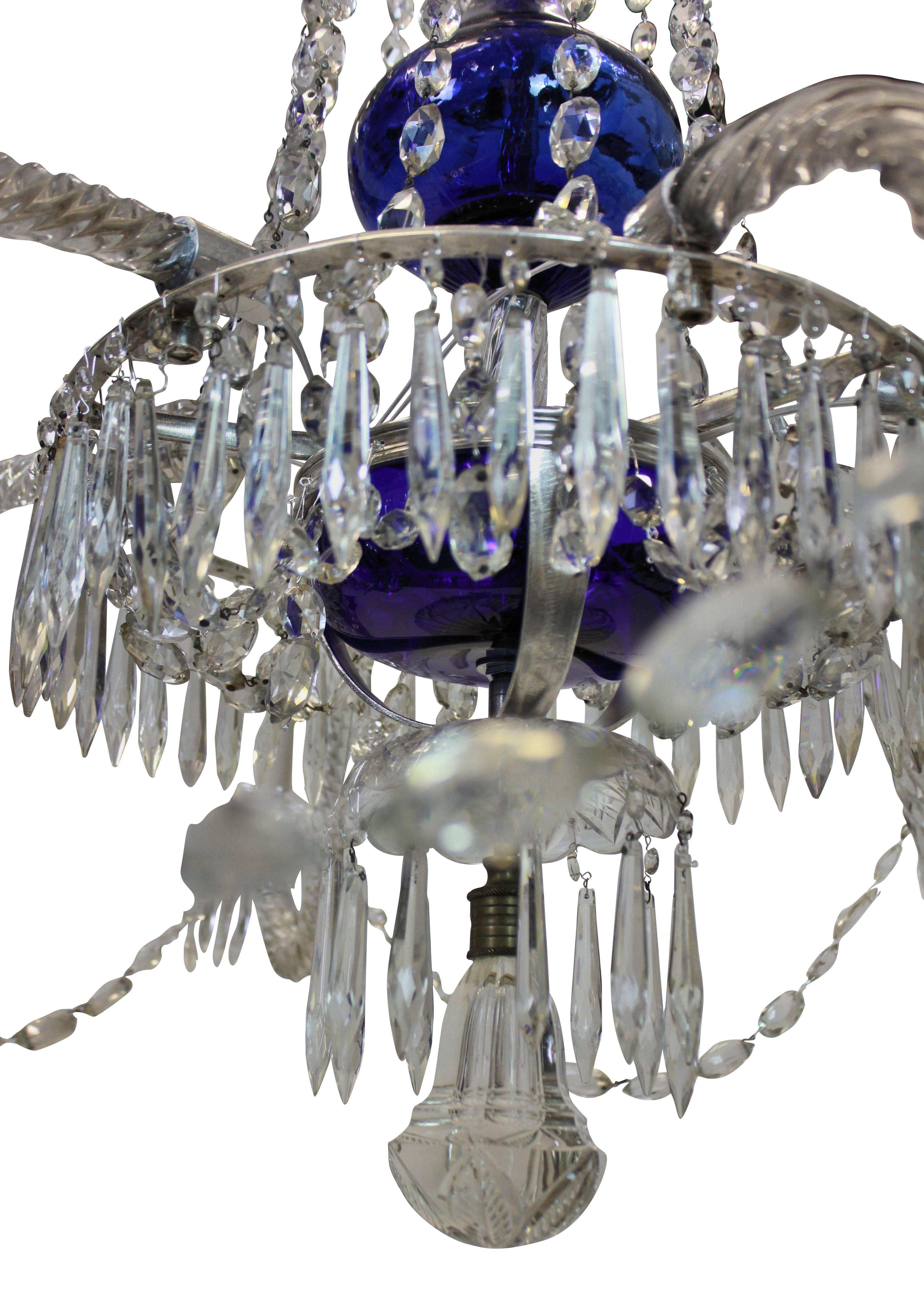 Fine Cut Glass Baltic Chandelier with Blue Glass In Excellent Condition In London, GB