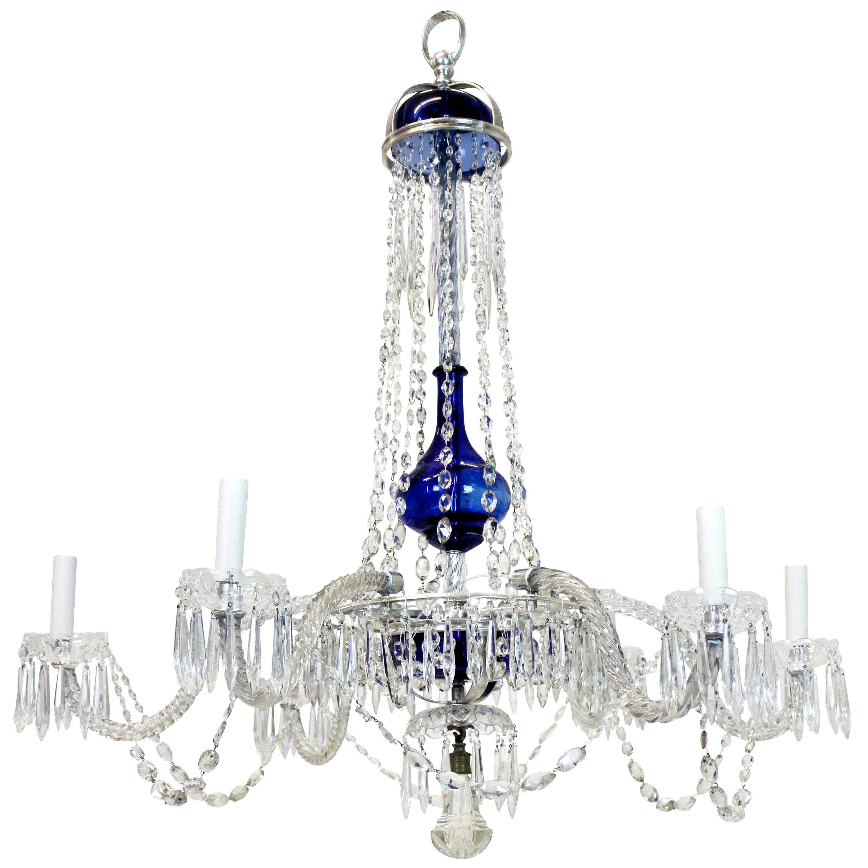 Fine Cut Glass Baltic Chandelier with Blue Glass