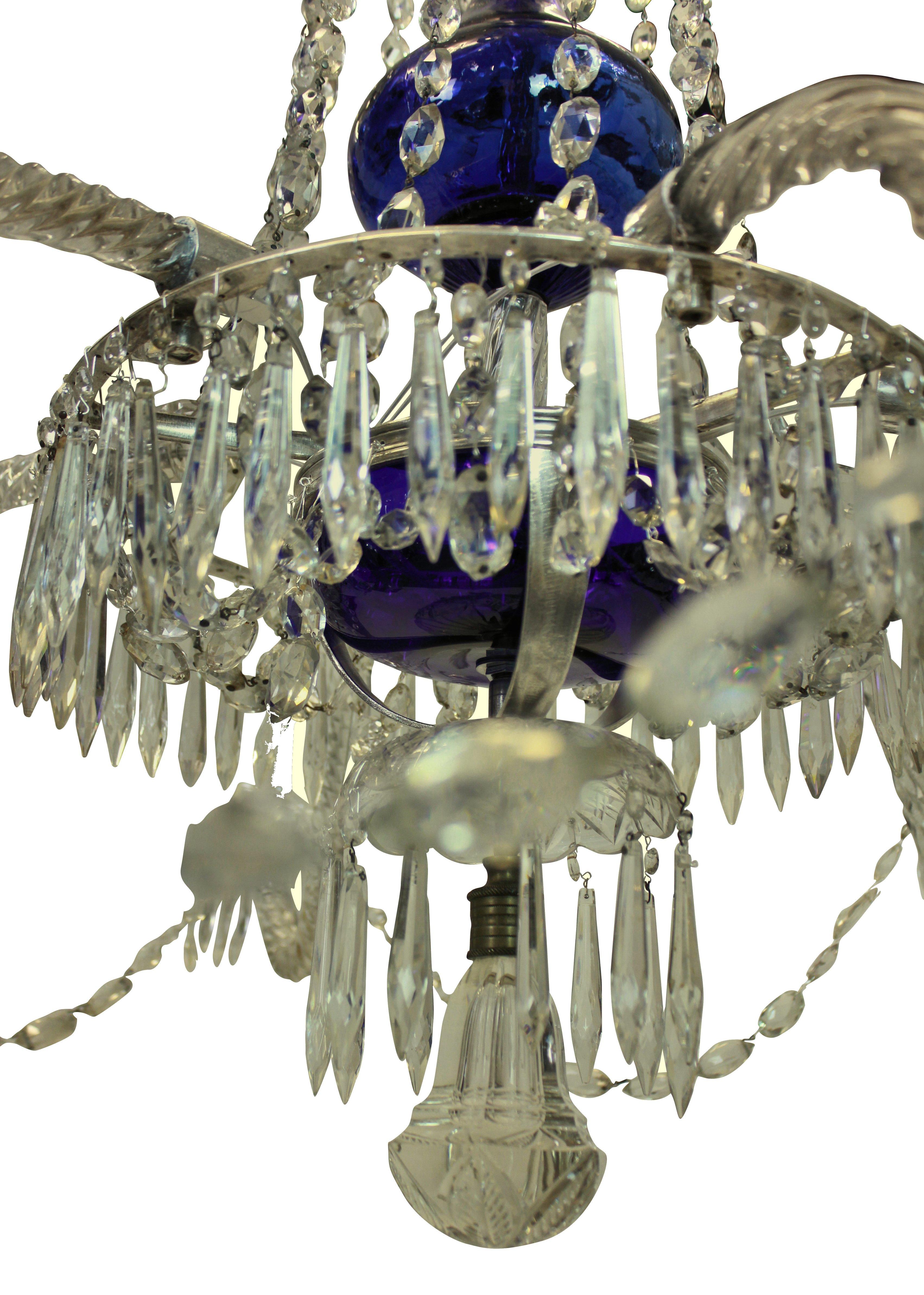 Early 20th Century Fine Cut-Glass Baltic Chandelier with Cobalt Blue
