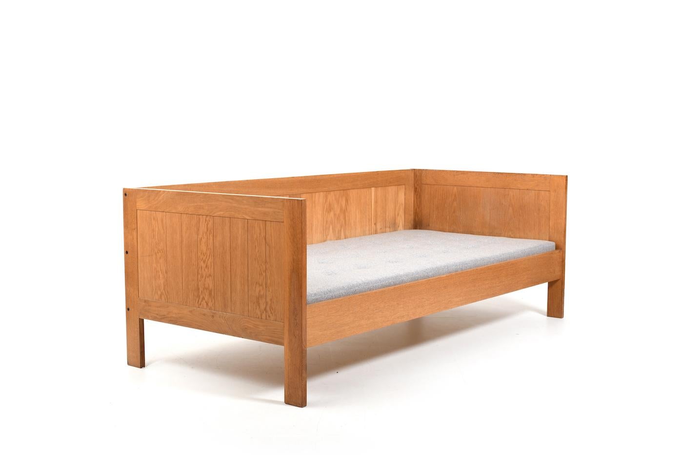 Mid-Century Modern Fine Danish Box Sofa / Daybed in Oak 1960s. New Upholstered For Sale