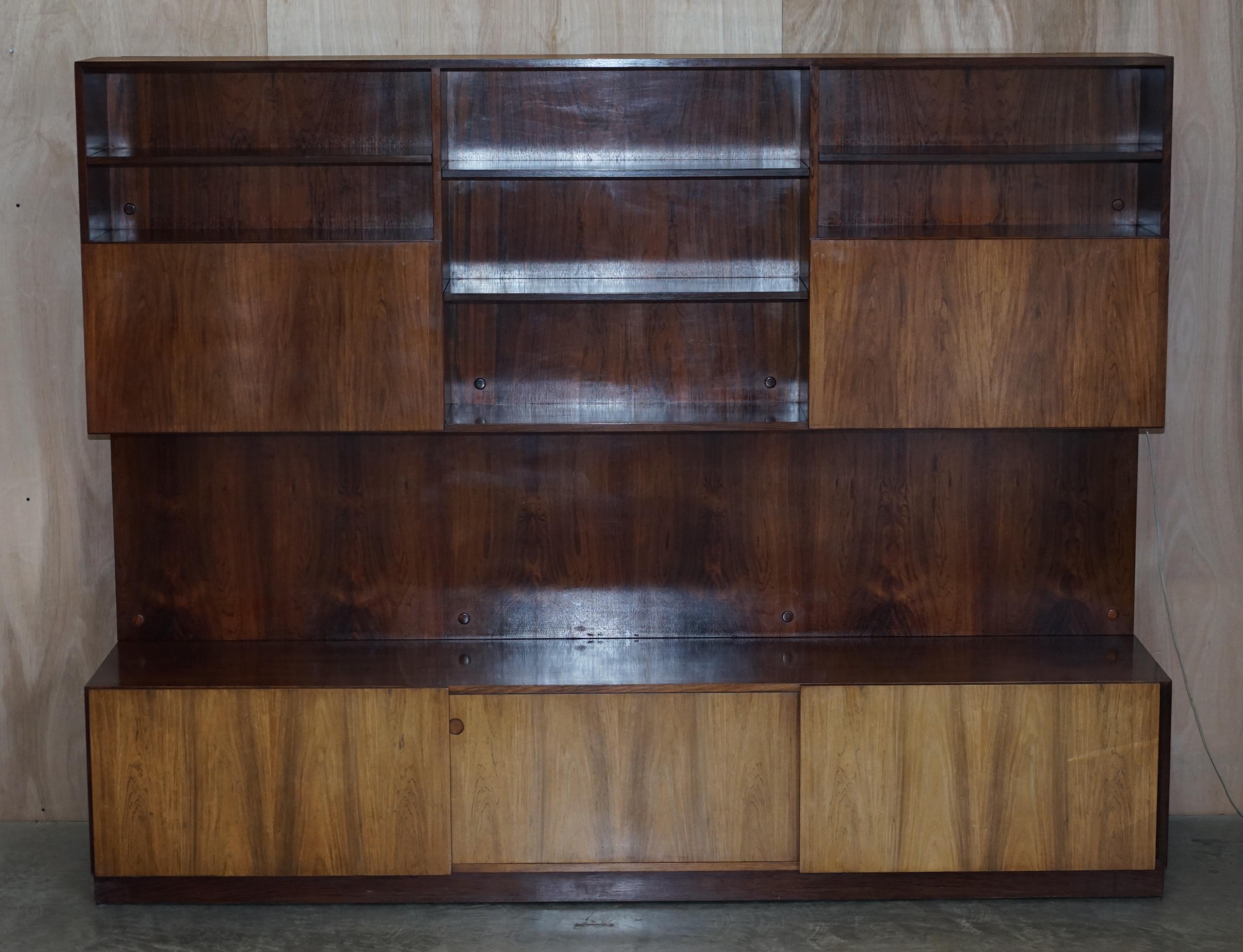 Hand-Crafted Fine Danish Hardwood Mid-Century Modern 1960's Bookcase Bar Sideboard For Sale