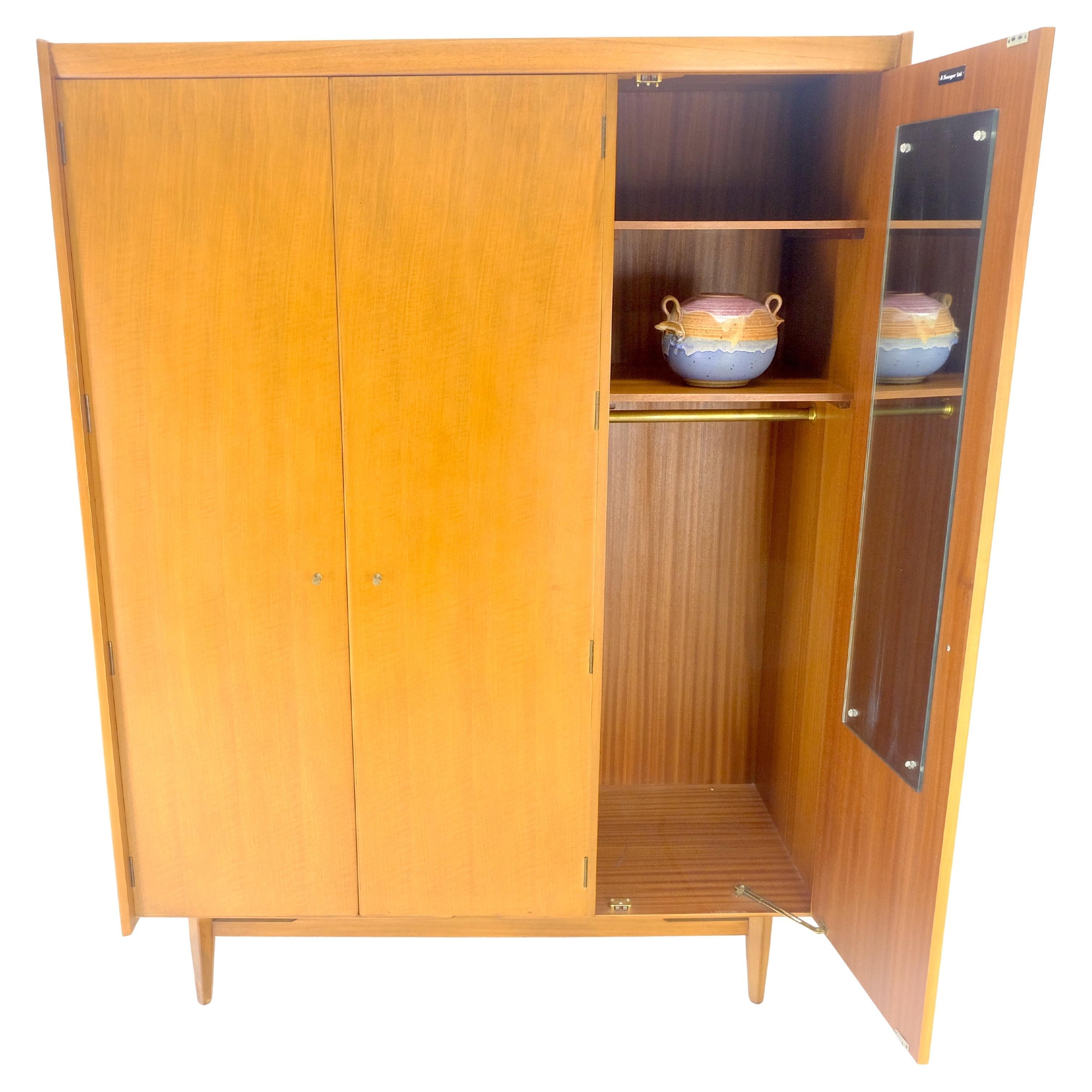 Fine Danish Mid Century Modern 3 Bay Armoire Wardrobe Cabinet Dresser MINT For Sale