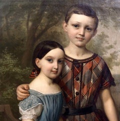 Fine Danish Portrait Painting of a Girl and Boy, 1851