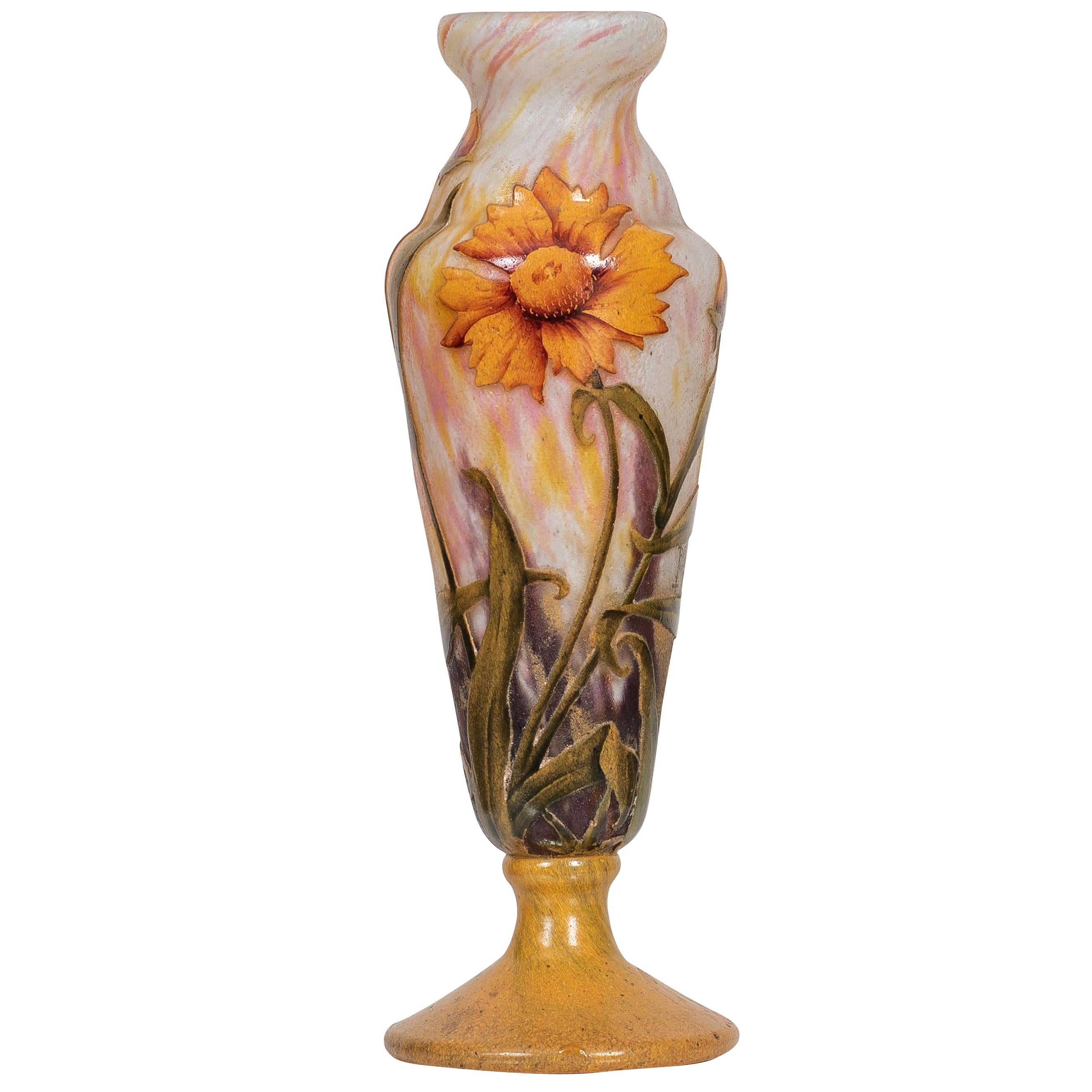 Fine Daum Nancy Acid Etched, Cameo and Enamel Glass Vase, France, circa 1910 For Sale