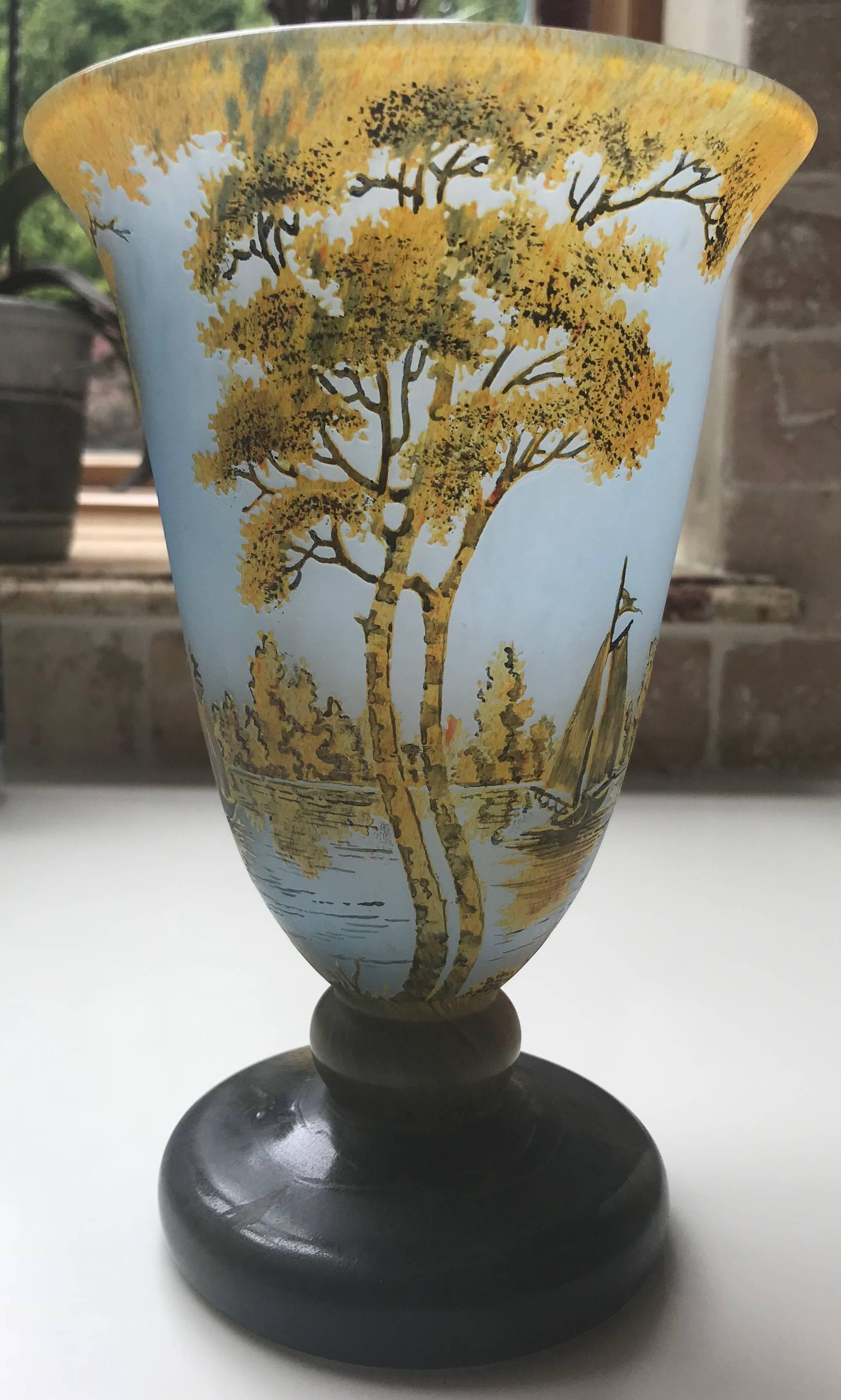 Glass Fine Daum Nancy Footed Vase For Sale