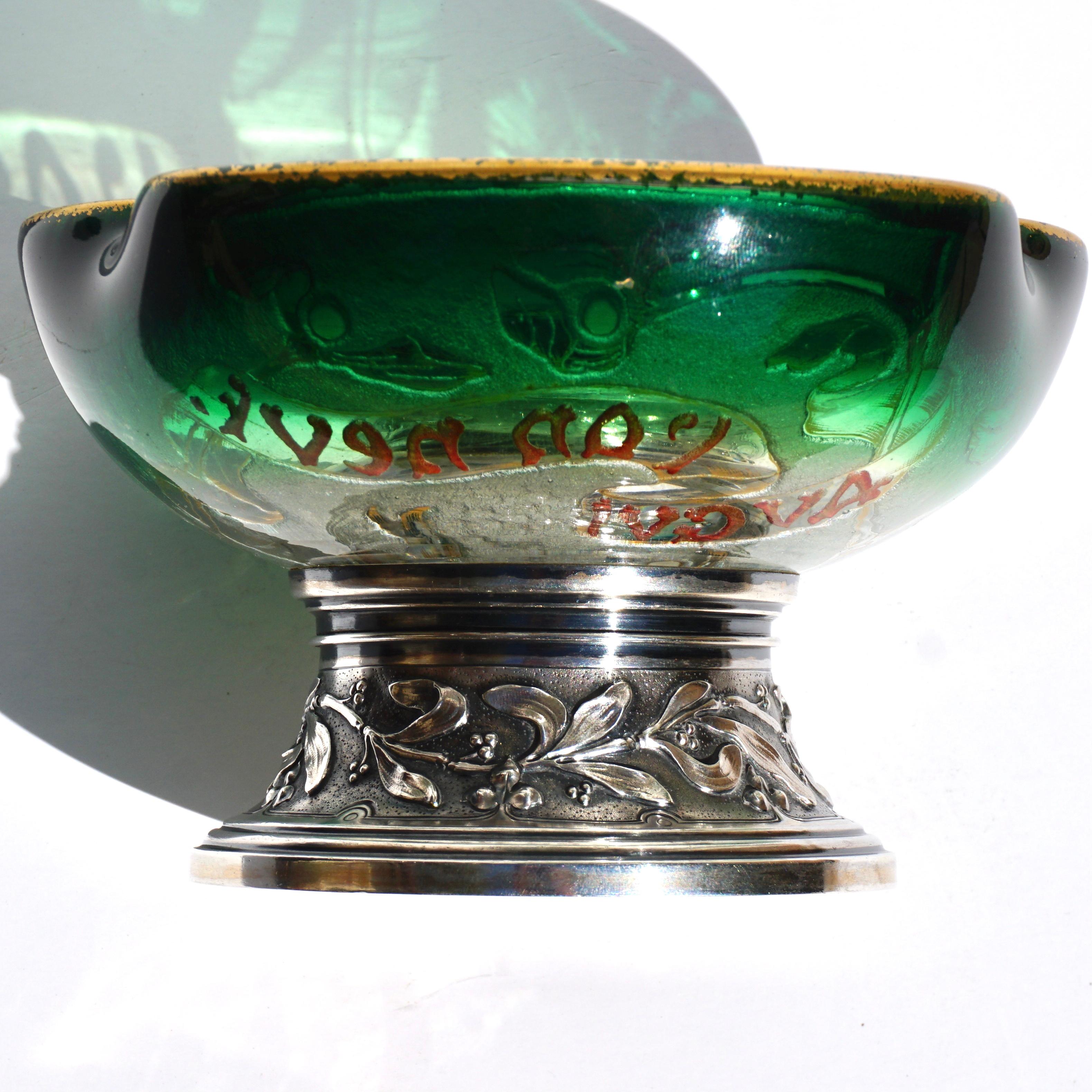 Carved Fine Daum Nancy Gilt And Enameled Silver Pedestaled Glass Vase For Sale