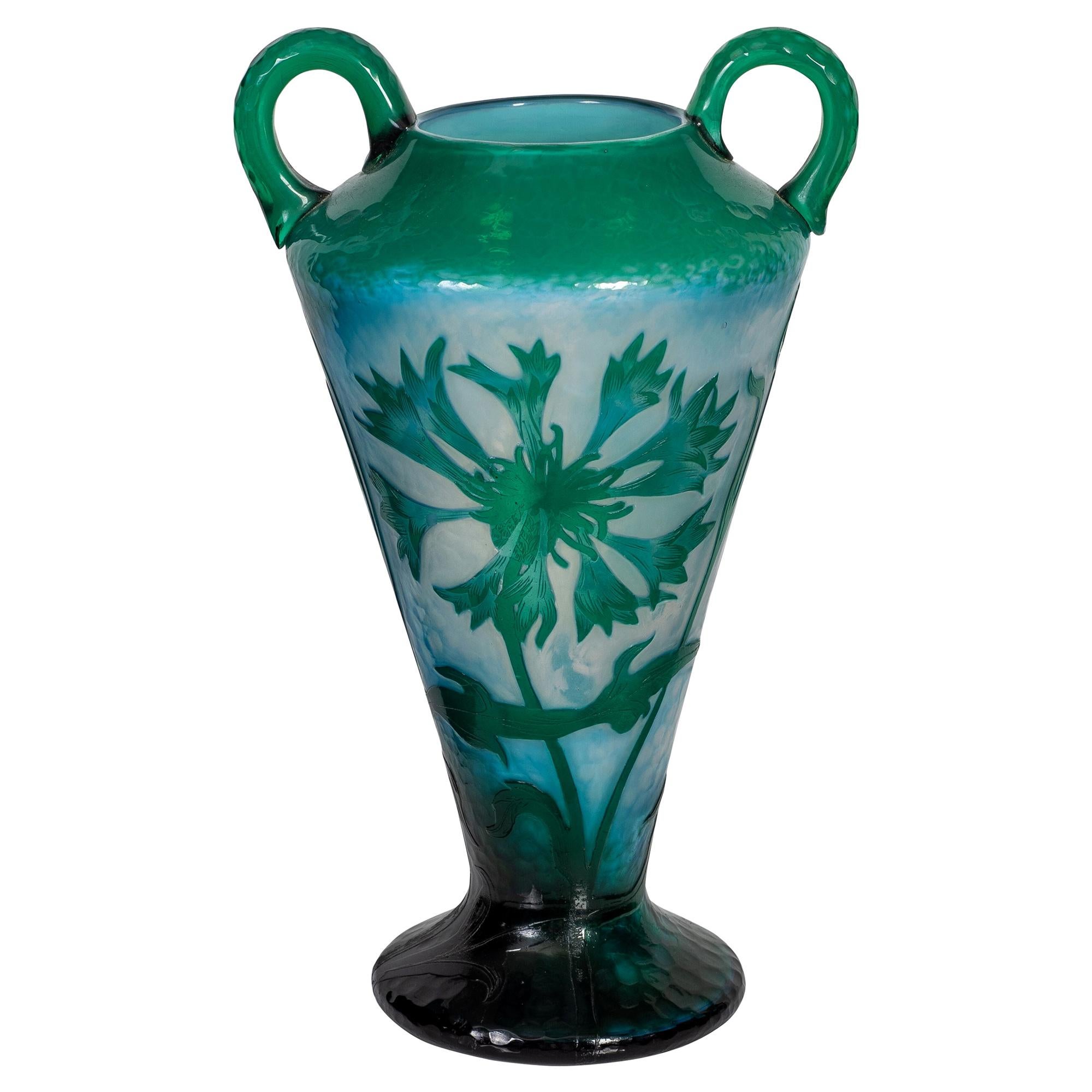 Fine Daum Nancy Martele Cameo Glass Two-Handled Vase, from the Pinhas Collection For Sale