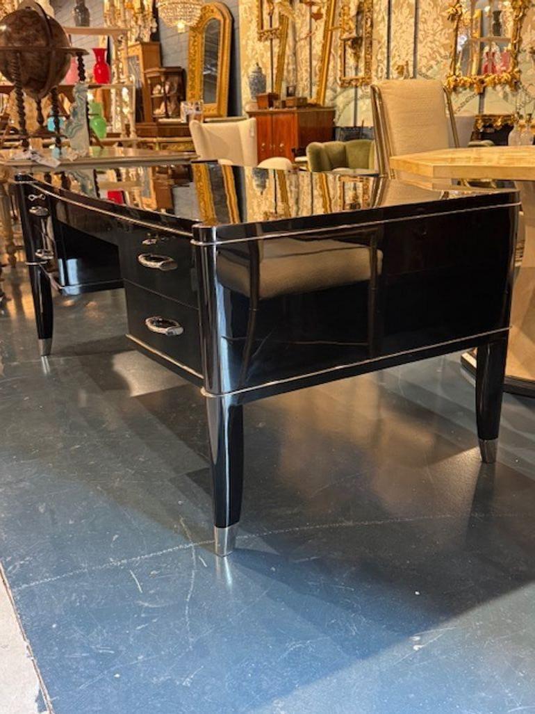 Belga Fine De Coene Freres Piano Black Lacquered Desk in vendita