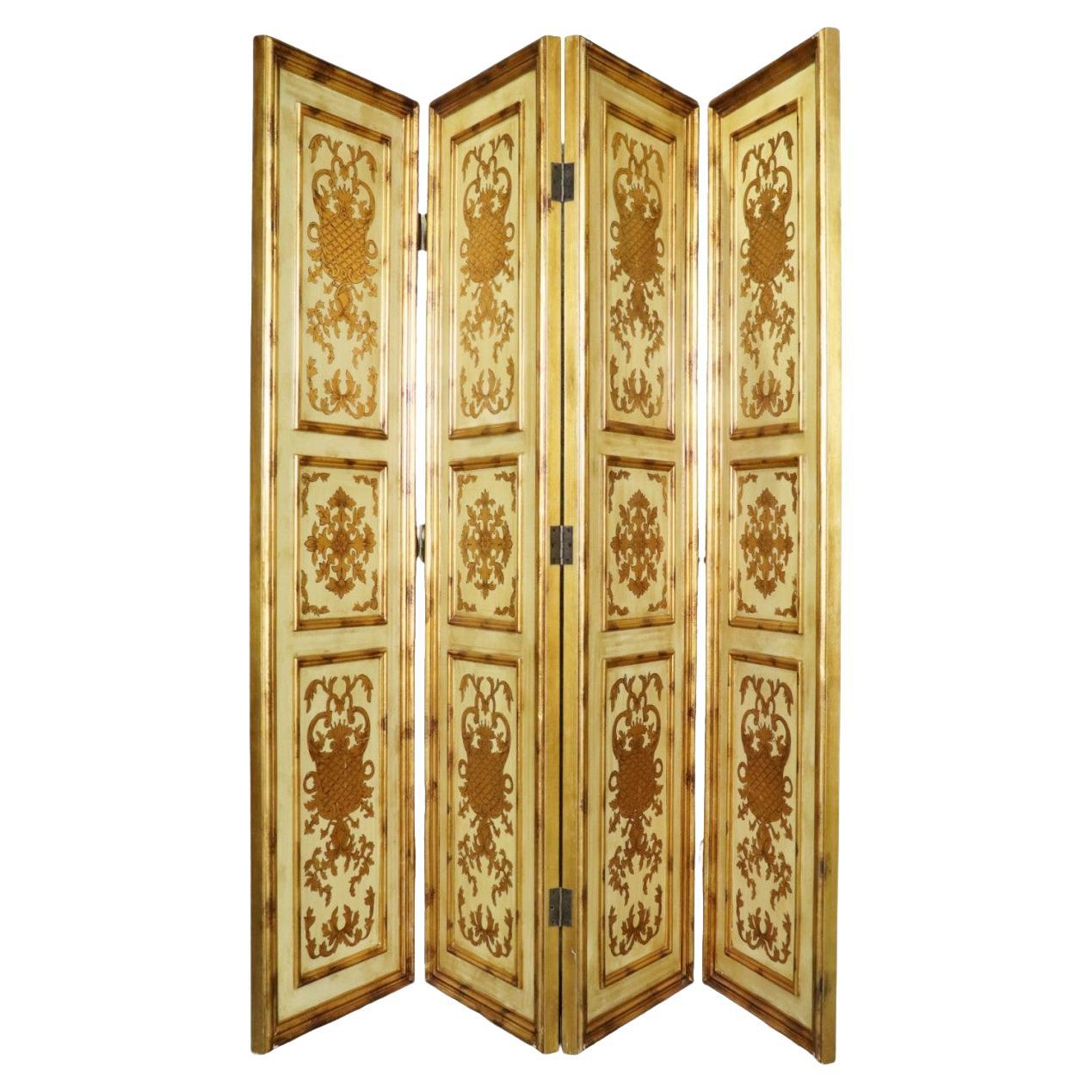 Fine Decorative Arts Gilded Paint Decorated Florentine 4 Panel Dressing Screen