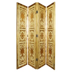 Fine Decorative Arts Gilded Paint Decorated Florentine 4 Panel Dressing Screen