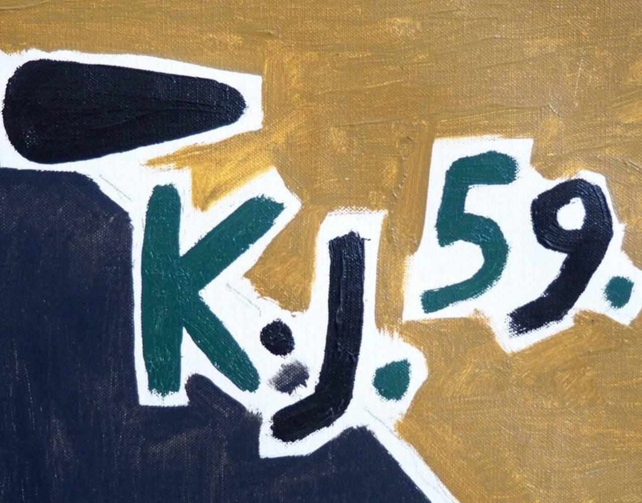 Mid-Century Modern Peinture décorative de qualité, signée « K.J. 59 » en vente