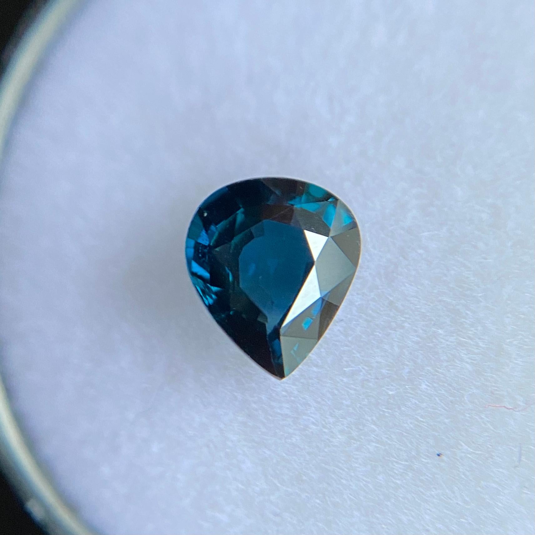 Pear Cut FINE Deep Blue Sapphire 1.02ct Pear Teardrop Cut RARE Loose Gemstone 7x6mm For Sale
