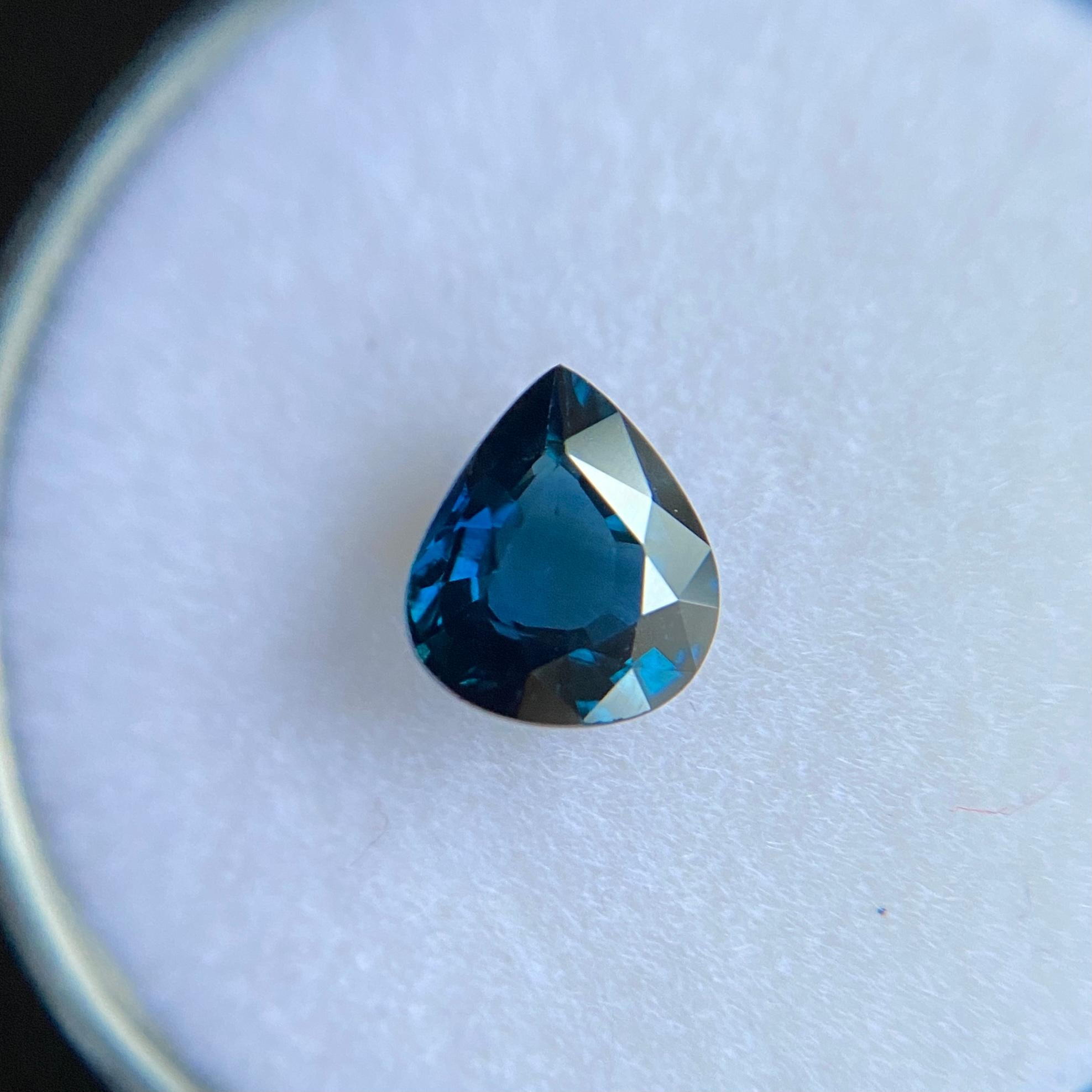 Women's or Men's FINE Deep Blue Sapphire 1.02ct Pear Teardrop Cut RARE Loose Gemstone 7x6mm For Sale