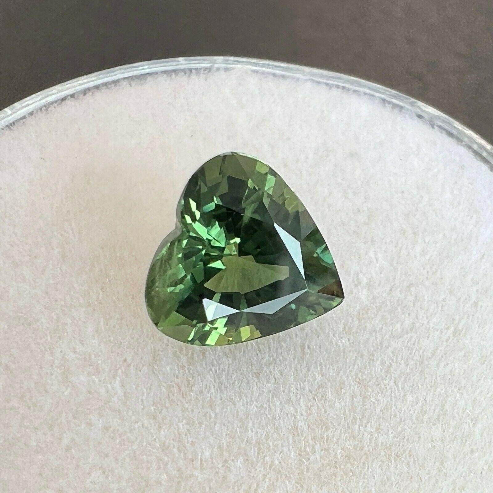 Fine Deep Green Colour Sapphire 1.26ct Heart Cut Rare Loose Gemstone 6.7x6.6mm In New Condition For Sale In Birmingham, GB