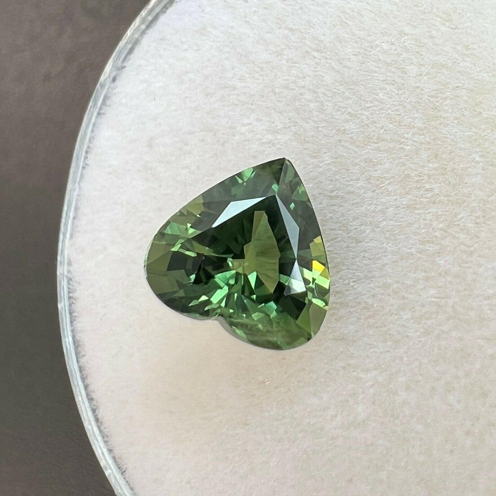 Women's or Men's Fine Deep Green Colour Sapphire 1.26ct Heart Cut Rare Loose Gemstone 6.7x6.6mm For Sale