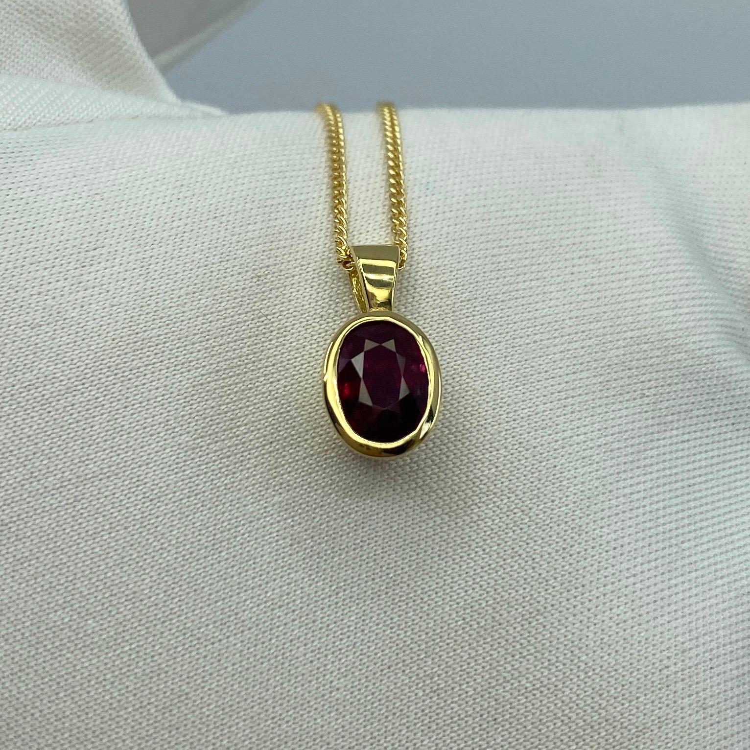 Fine Deep Red Ruby 1.17ct Oval Cut 18k Yellow Gold Solitaire Pendant Necklace 6