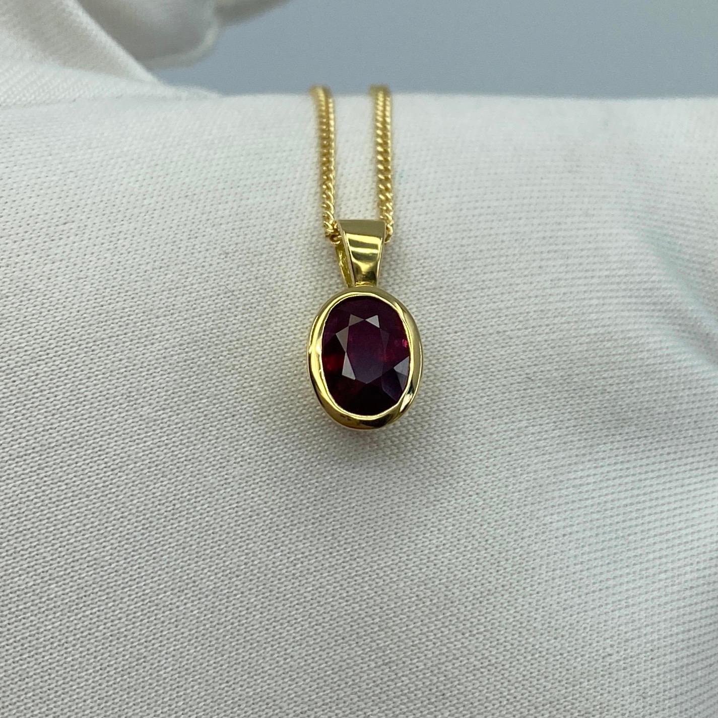 Women's or Men's Fine Deep Red Ruby 1.17ct Oval Cut 18k Yellow Gold Solitaire Pendant Necklace