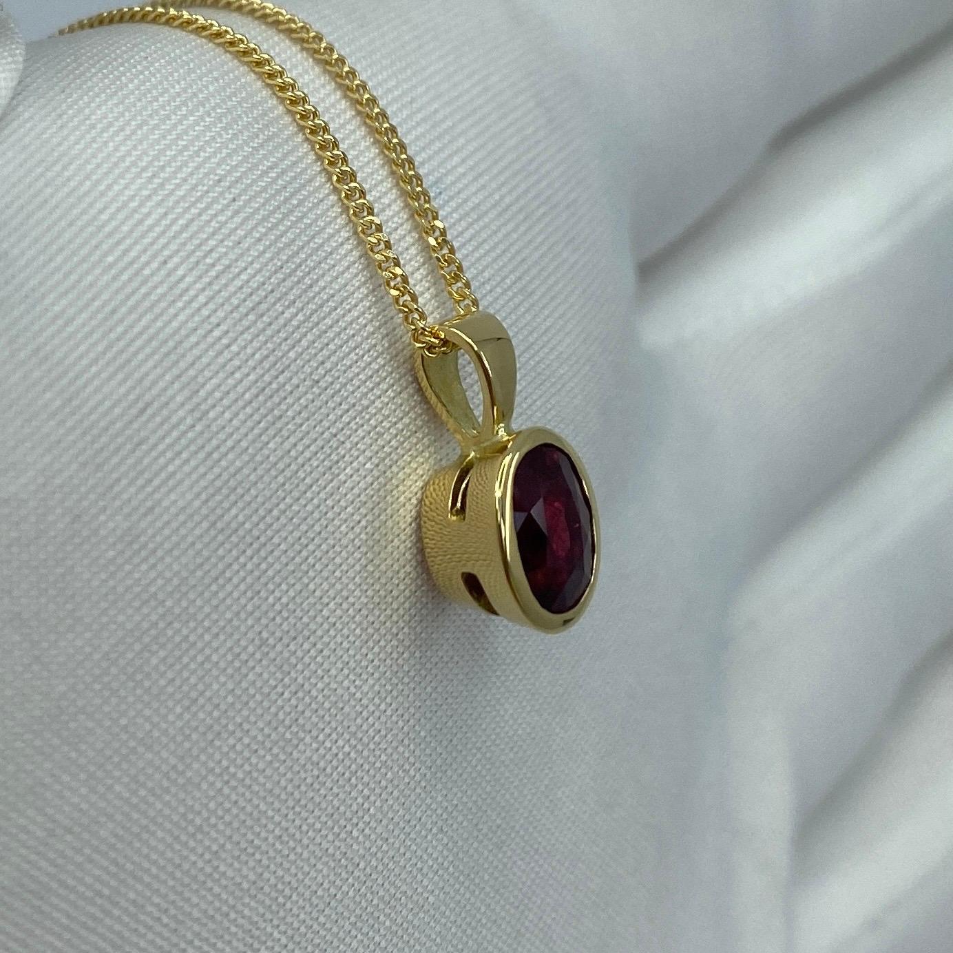 Fine Deep Red Ruby 1.17ct Oval Cut 18k Yellow Gold Solitaire Pendant Necklace 1