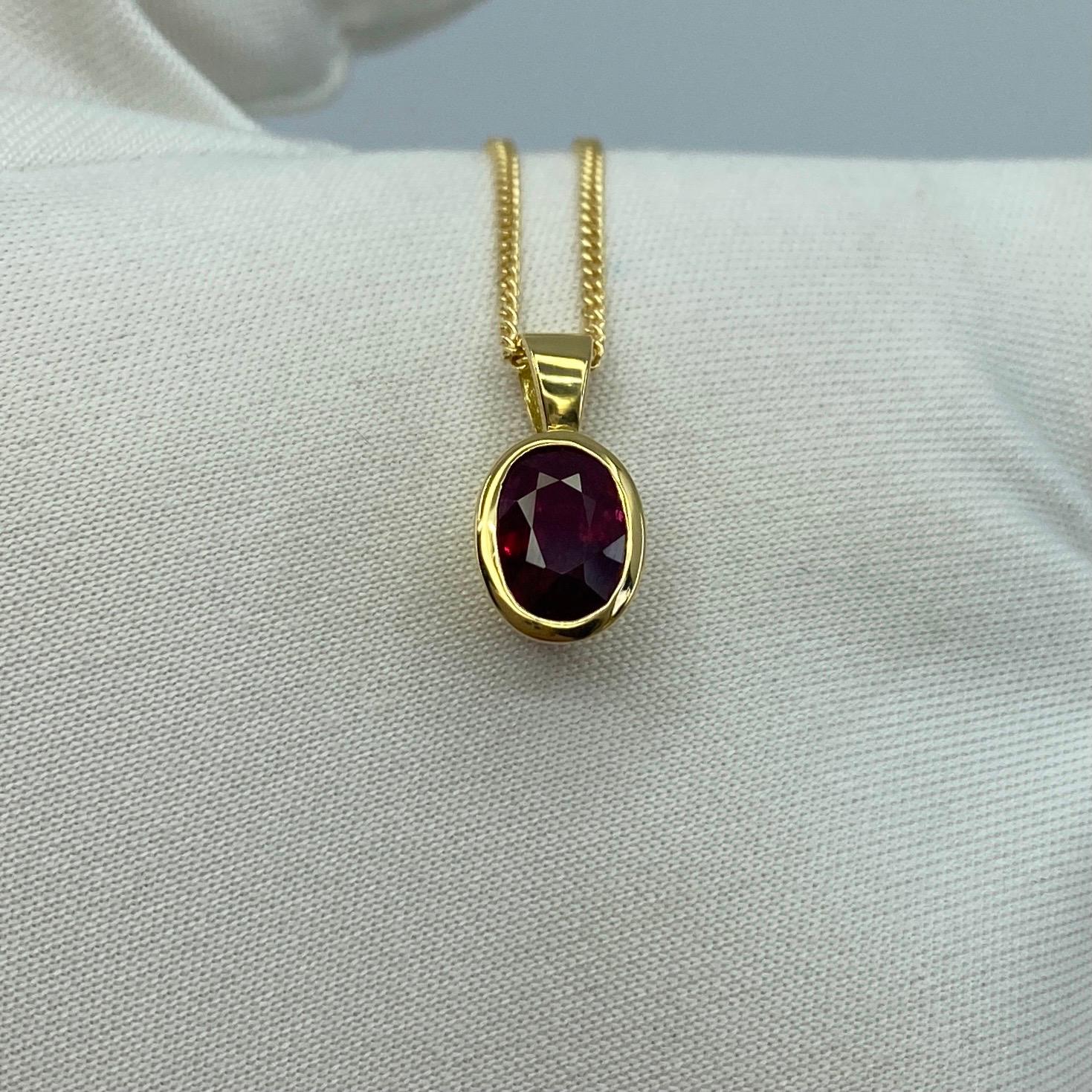 Fine Deep Red Ruby 1.17ct Oval Cut 18k Yellow Gold Solitaire Pendant Necklace 2