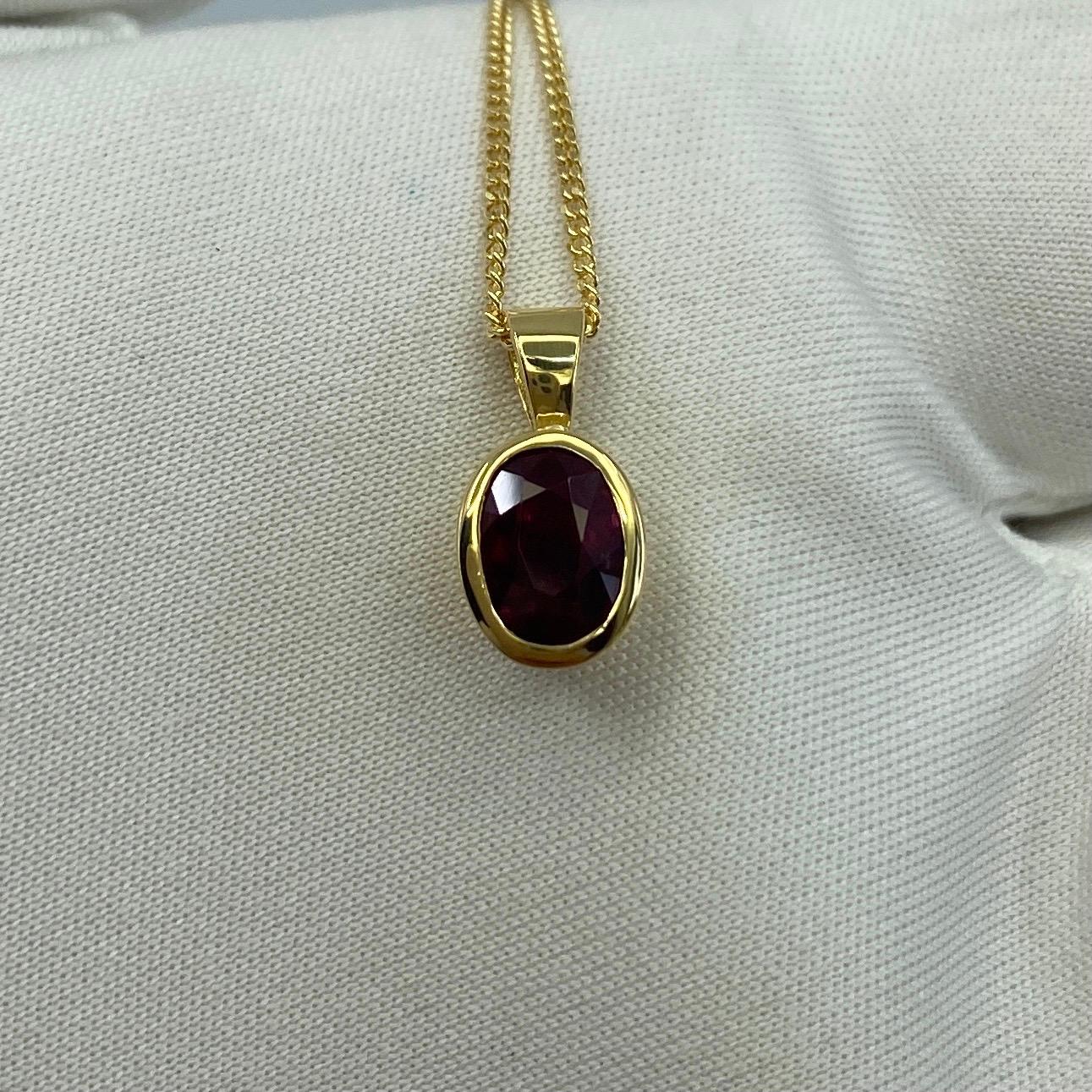 Fine Deep Red Ruby 1.17ct Oval Cut 18k Yellow Gold Solitaire Pendant Necklace 3