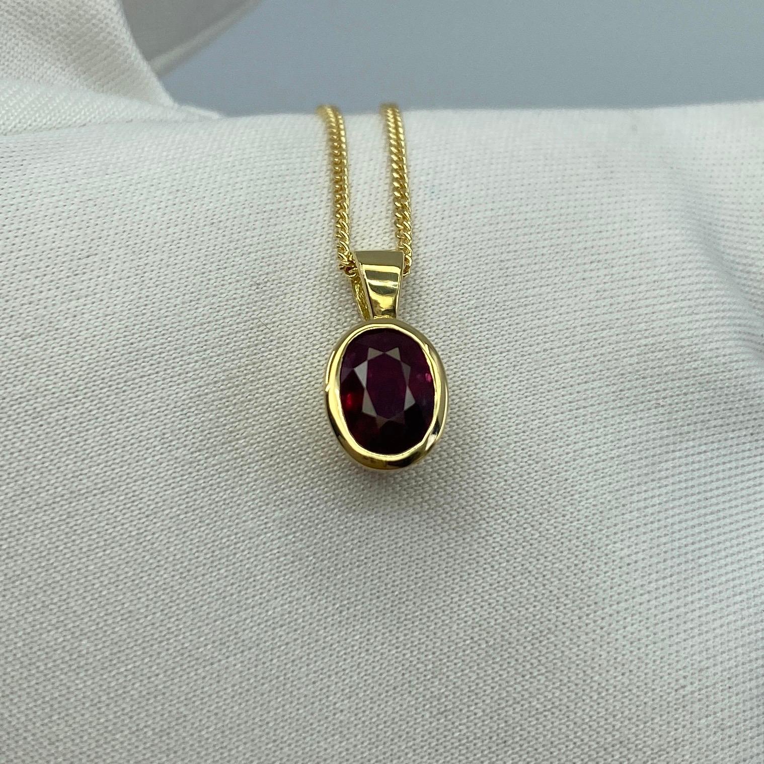 Fine Deep Red Ruby 1.17ct Oval Cut 18k Yellow Gold Solitaire Pendant Necklace 4