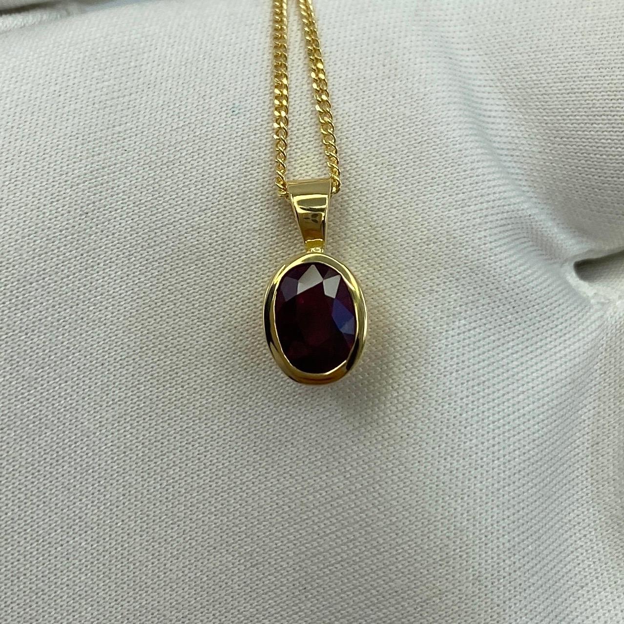 Fine Deep Red Ruby 1.17ct Oval Cut 18k Yellow Gold Solitaire Pendant Necklace 5