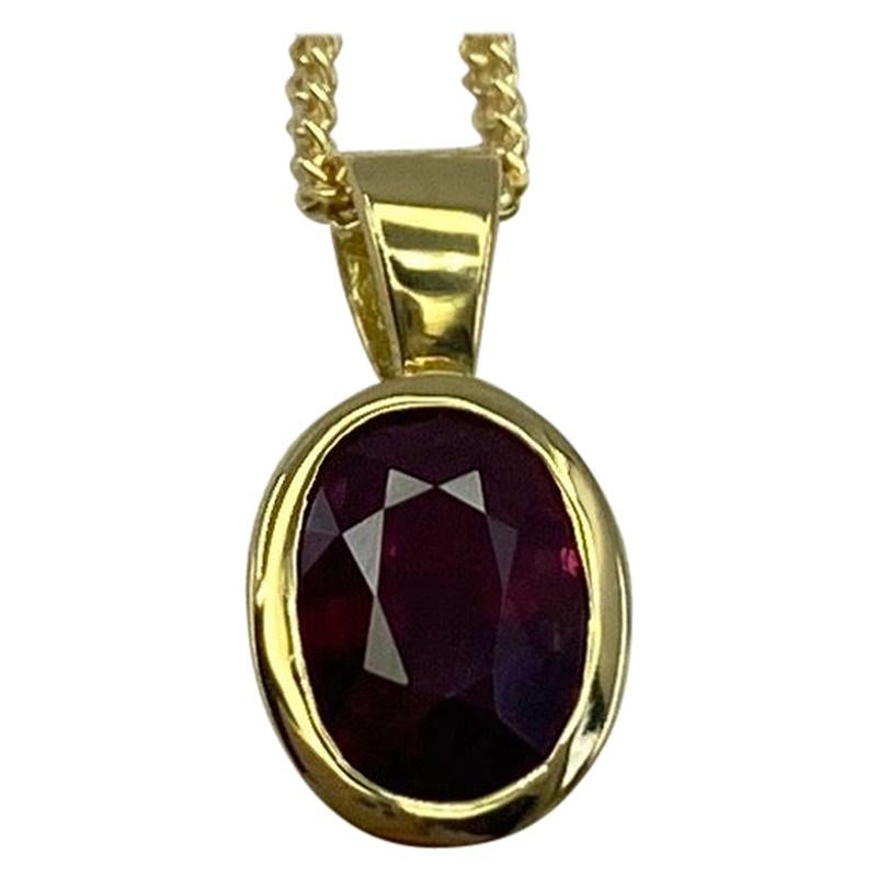 Fine Deep Red Ruby 1.17ct Oval Cut 18k Yellow Gold Solitaire Pendant Necklace