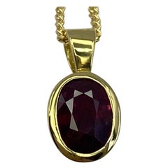 Fine Deep Red Ruby 1.17ct Oval Cut 18k Yellow Gold Solitaire Pendant Necklace