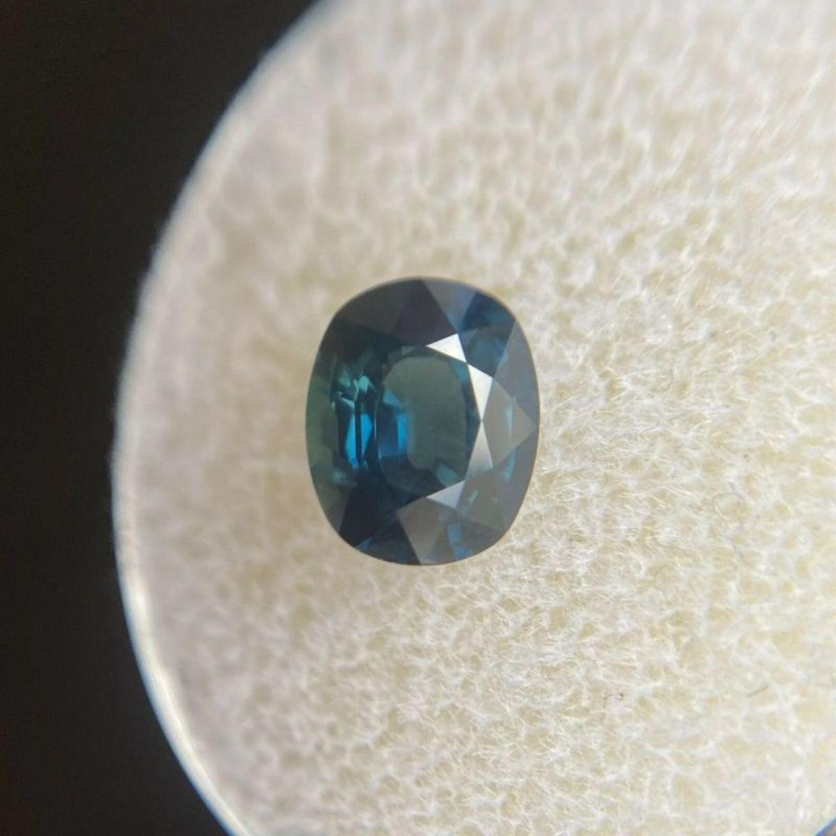 Fine Deep Teal Blue Sapphire 1.55ct Cushion Cut Rare Natural Gem In New Condition For Sale In Birmingham, GB
