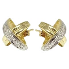 Diamond Stud Earrings 14k Gold"X" infinity Women Certified