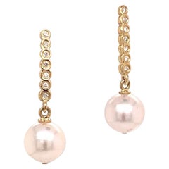 Diamond Akoya Pearl Earrings 14k Gold Large 8.20 mm Certified 
