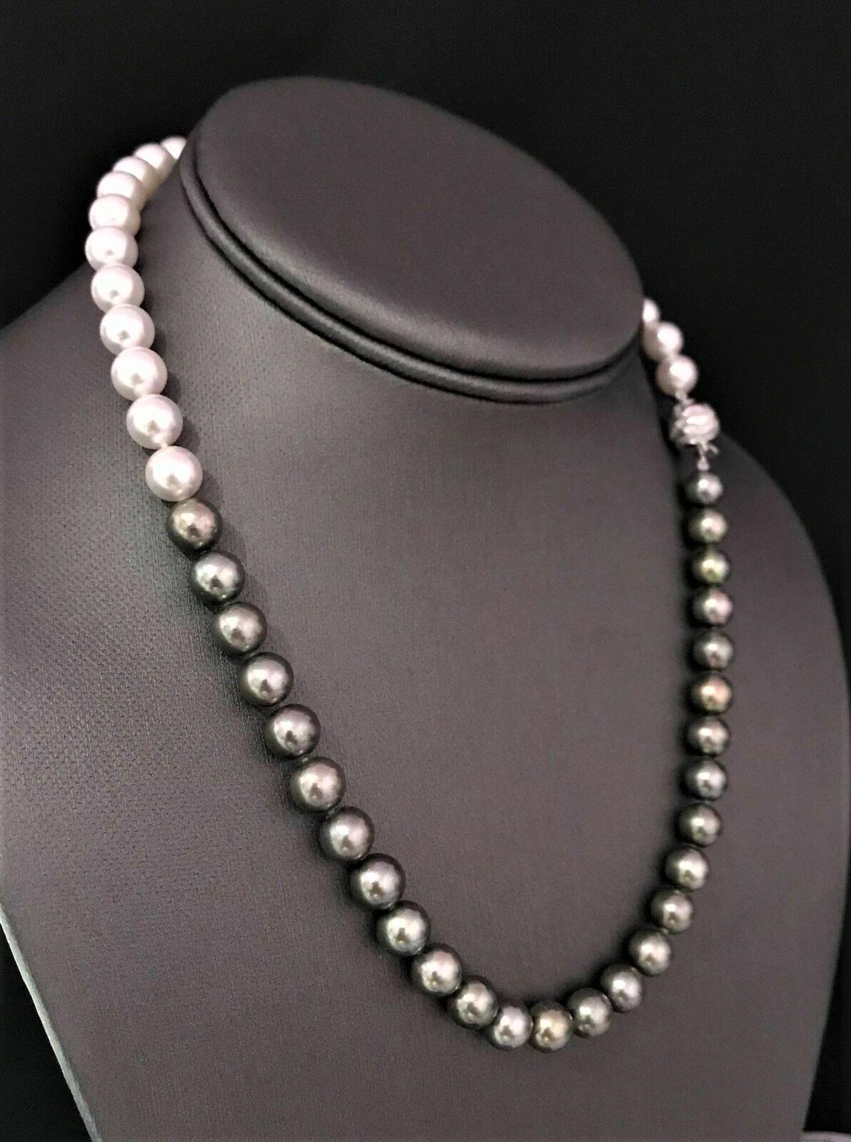 Fine Diamond Akoya Tahitian Pearl 14 Karat Necklace 8 mm Certified In New Condition In Brooklyn, NY