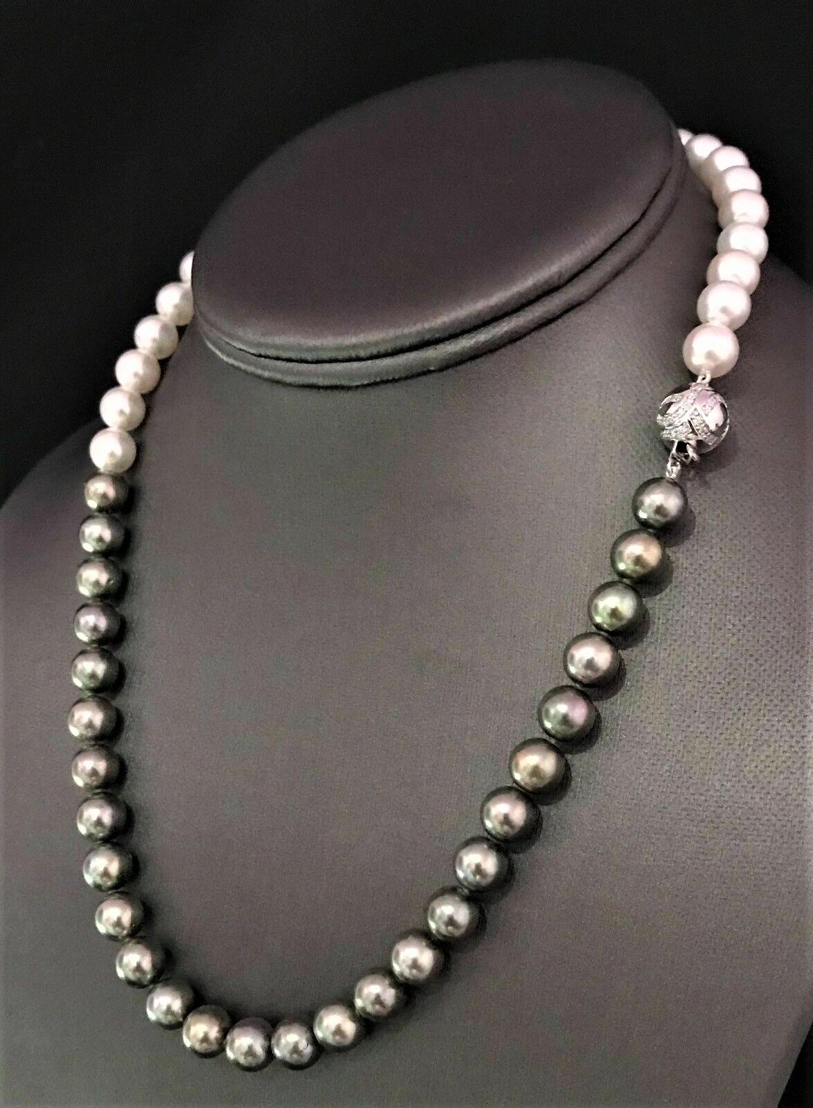 Women's Fine Diamond Akoya Tahitian Pearl 14 Karat Necklace 8 mm Certified