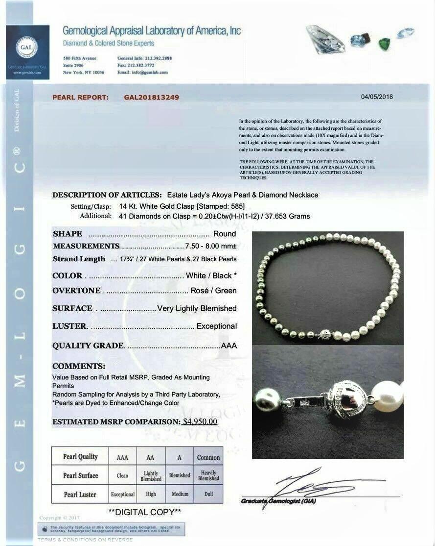 Fine Diamond Akoya Tahitian Pearl 14 Karat Necklace 8 mm Certified 2