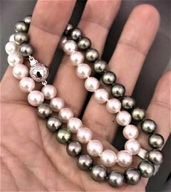 Fine Diamond Akoya Tahitian Pearl 14 Karat Necklace Certified